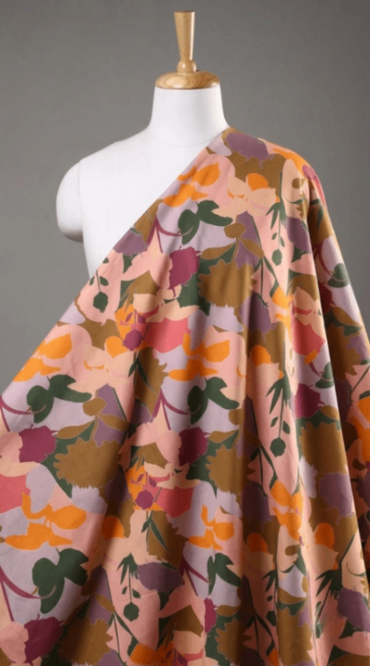Linen Silk Printed Fabric