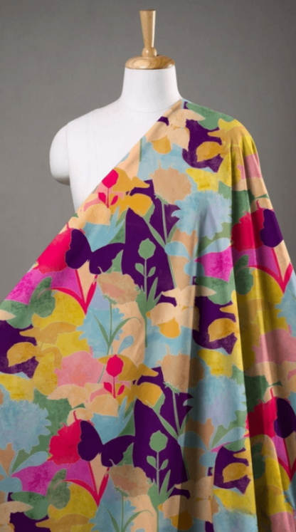 Linen Silk Printed Fabric