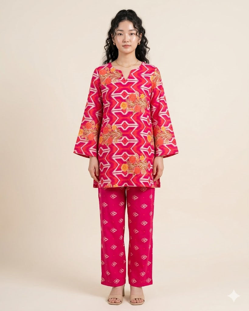 Premium Handpicked Printed Cotton Fabric Set (Top & Bottom: 2.5 Meters Each)