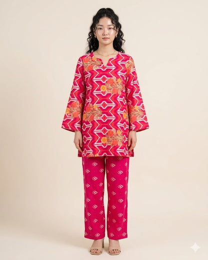 Premium Handpicked Printed Cotton Fabric Set (Top & Bottom: 2.5 Meters Each)