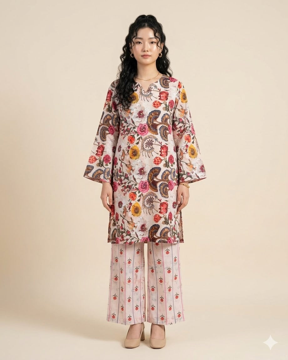 Premium Handpicked Printed Cotton Fabric Set (Top & Bottom: 2.5 Meters Each)