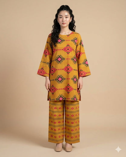 Premium Handpicked Printed Cotton Fabric Set (Top & Bottom: 2.5 Meters Each)