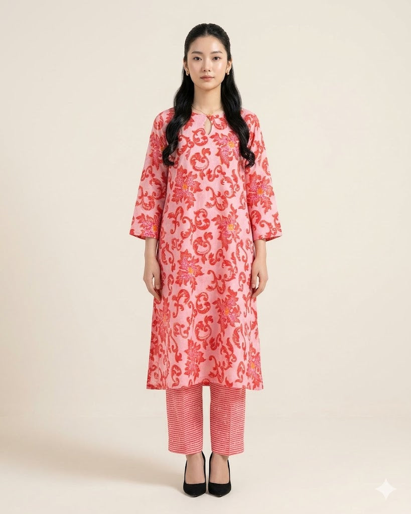 Premium Handpicked Printed Cotton Fabric Set (Top & Bottom: 2.5 Meters Each)