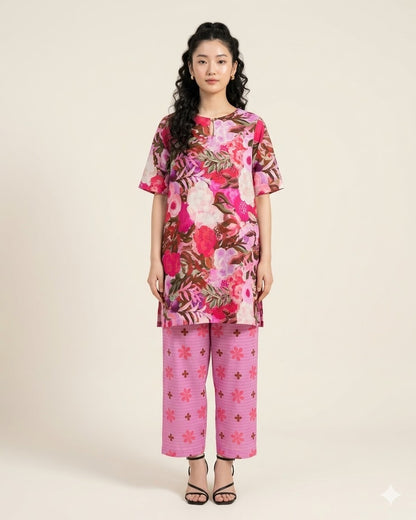 Premium Handpicked Printed Cotton Fabric Set (Top & Bottom: 2.5 Meters Each)