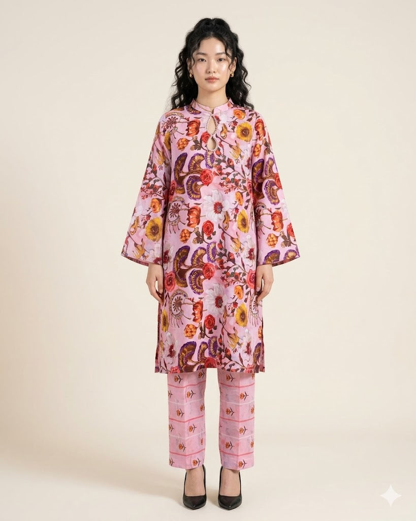 Premium Handpicked Printed Cotton Fabric Set (Top & Bottom: 2.5 Meters Each)