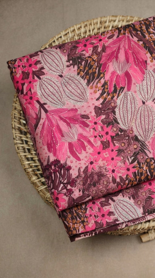 Linen Silk Printed Fabric