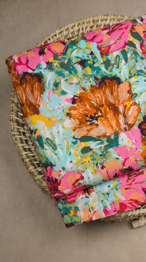 Linen Silk Printed Fabric