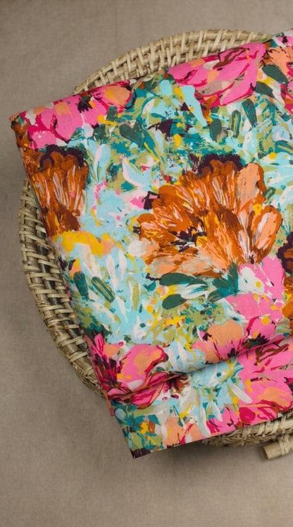 Linen Silk Printed Fabric