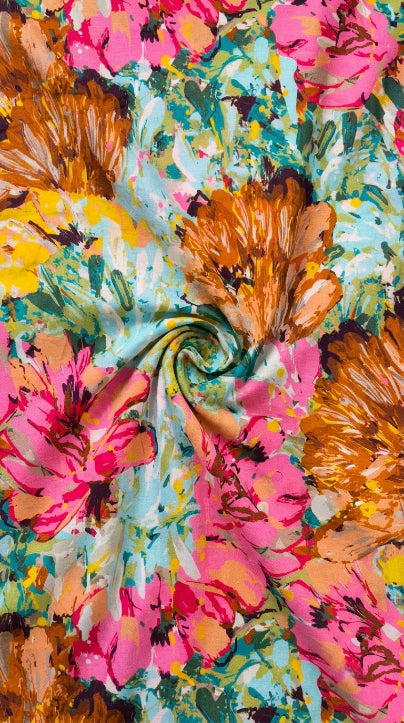 Linen Silk Printed Fabric