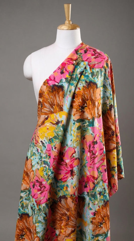 Linen Silk Printed Fabric