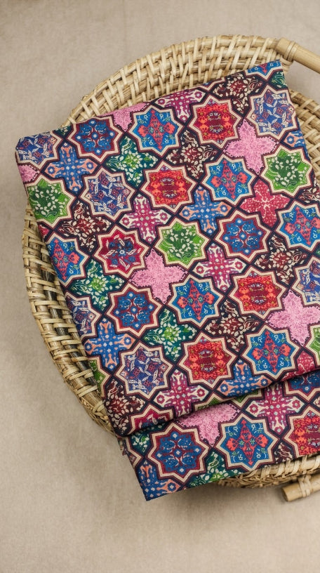 Linen Silk Printed Fabric