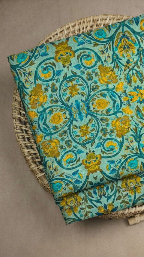 Linen Silk Printed Fabric