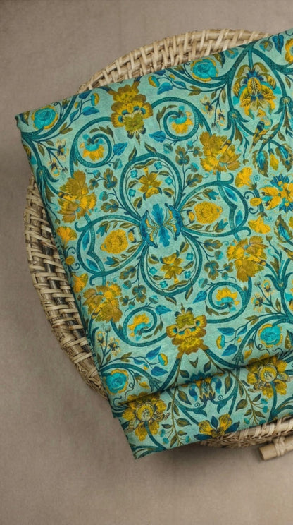 Linen Silk Printed Fabric