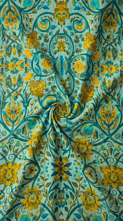 Linen Silk Printed Fabric