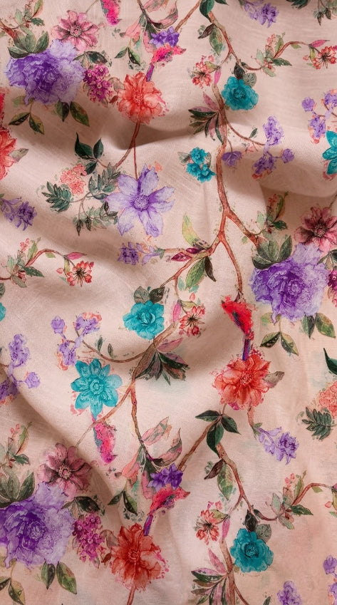 Linen Silk Printed Fabric