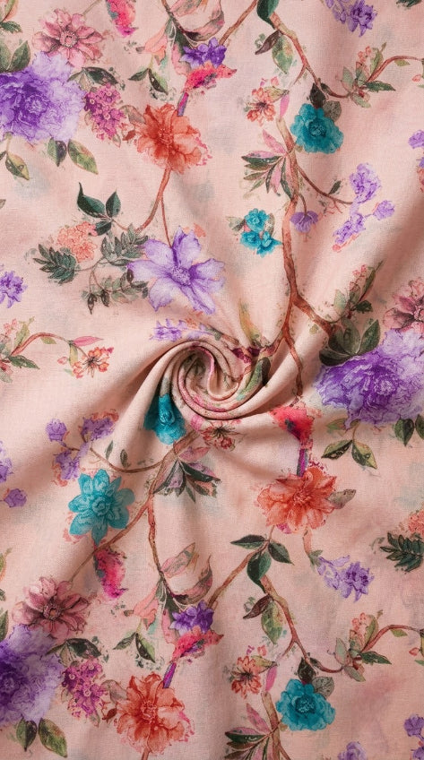 Linen Silk Printed Fabric