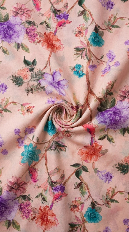 Linen Silk Printed Fabric
