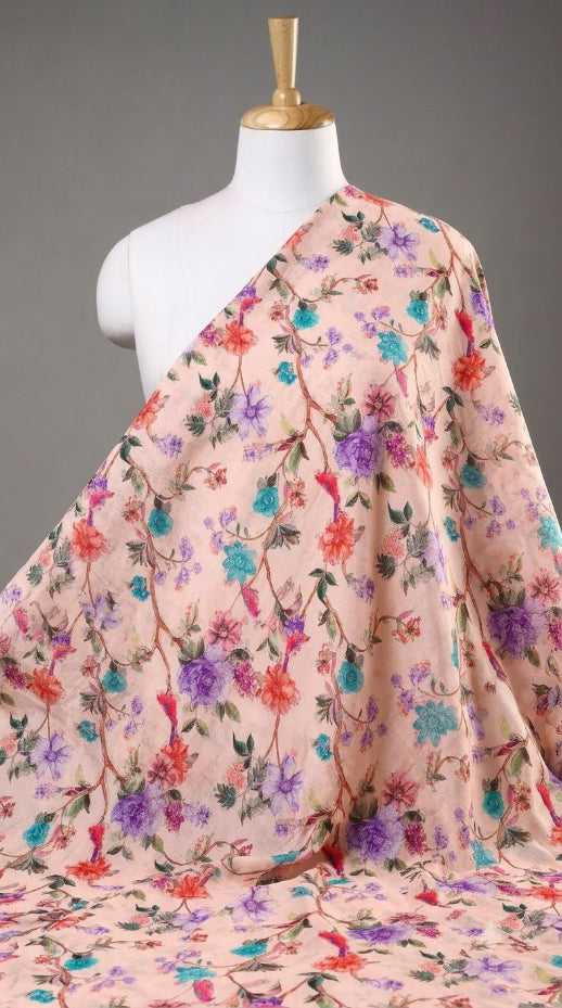 Linen Silk Printed Fabric