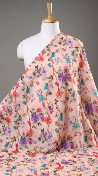 Linen Silk Printed Fabric