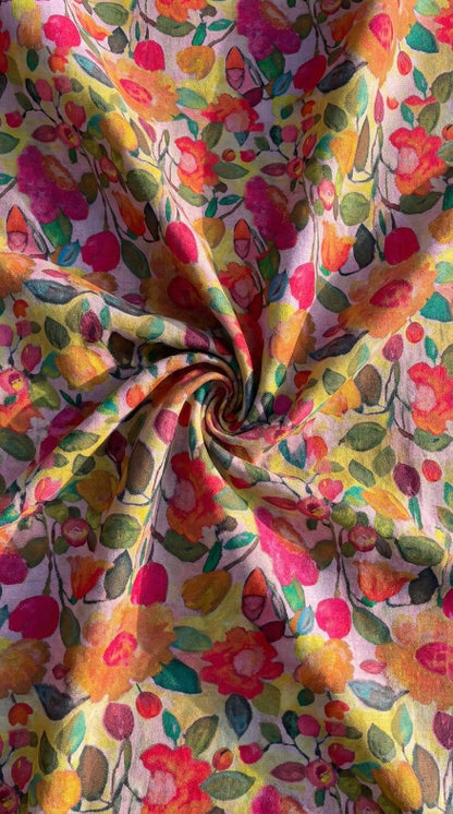 Linen Silk Printed Fabric
