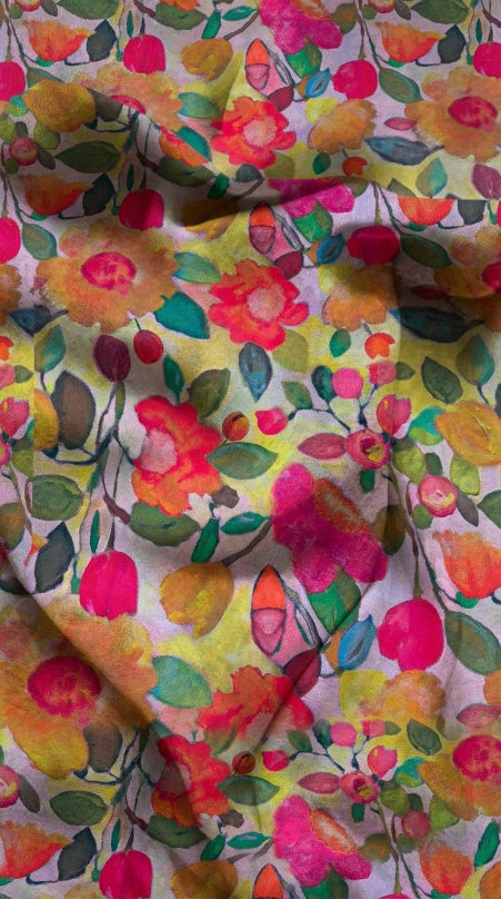 Linen Silk Printed Fabric
