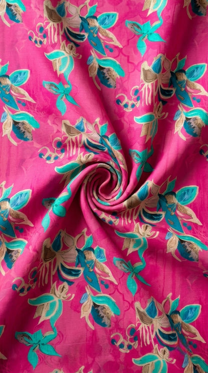 Linen Silk Printed Fabric