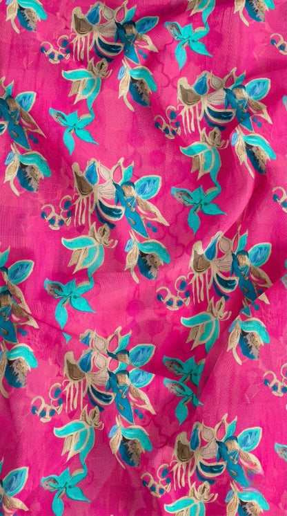Linen Silk Printed Fabric