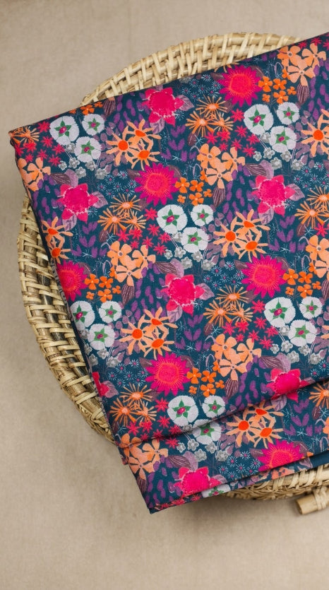 Linen Silk Printed Fabric
