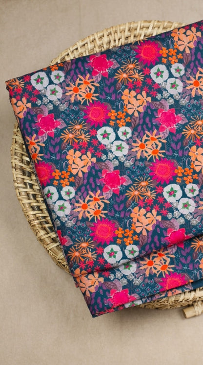 Linen Silk Printed Fabric