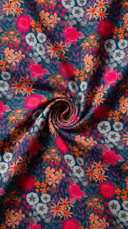 Linen Silk Printed Fabric