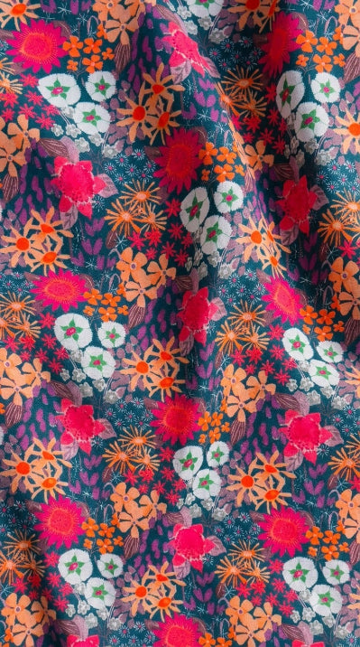 Linen Silk Printed Fabric