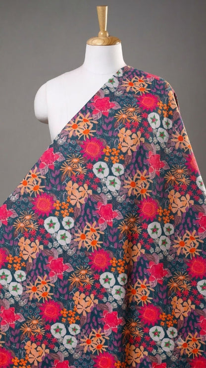 Linen Silk Printed Fabric