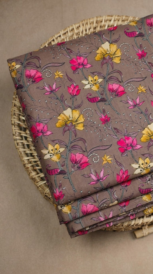 Linen Silk Printed Fabric