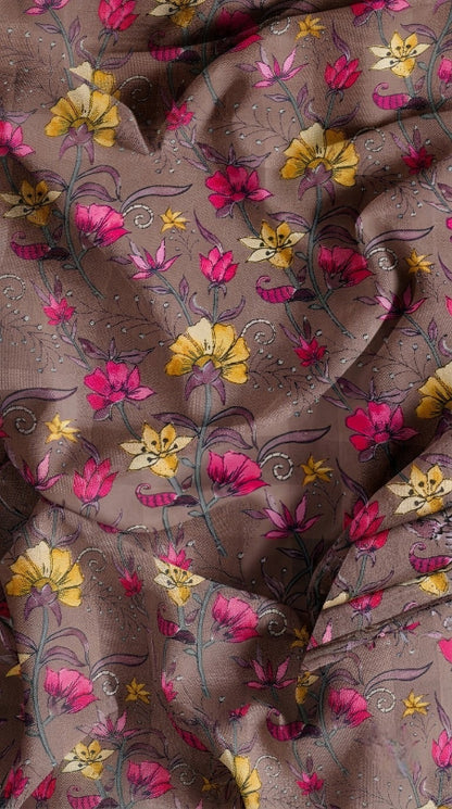 Linen Silk Printed Fabric
