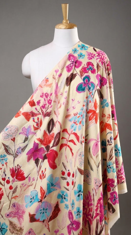 Linen Silk Printed Fabric