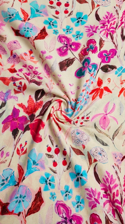 Linen Silk Printed Fabric