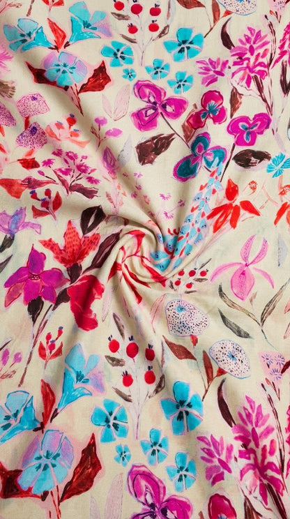Linen Silk Printed Fabric