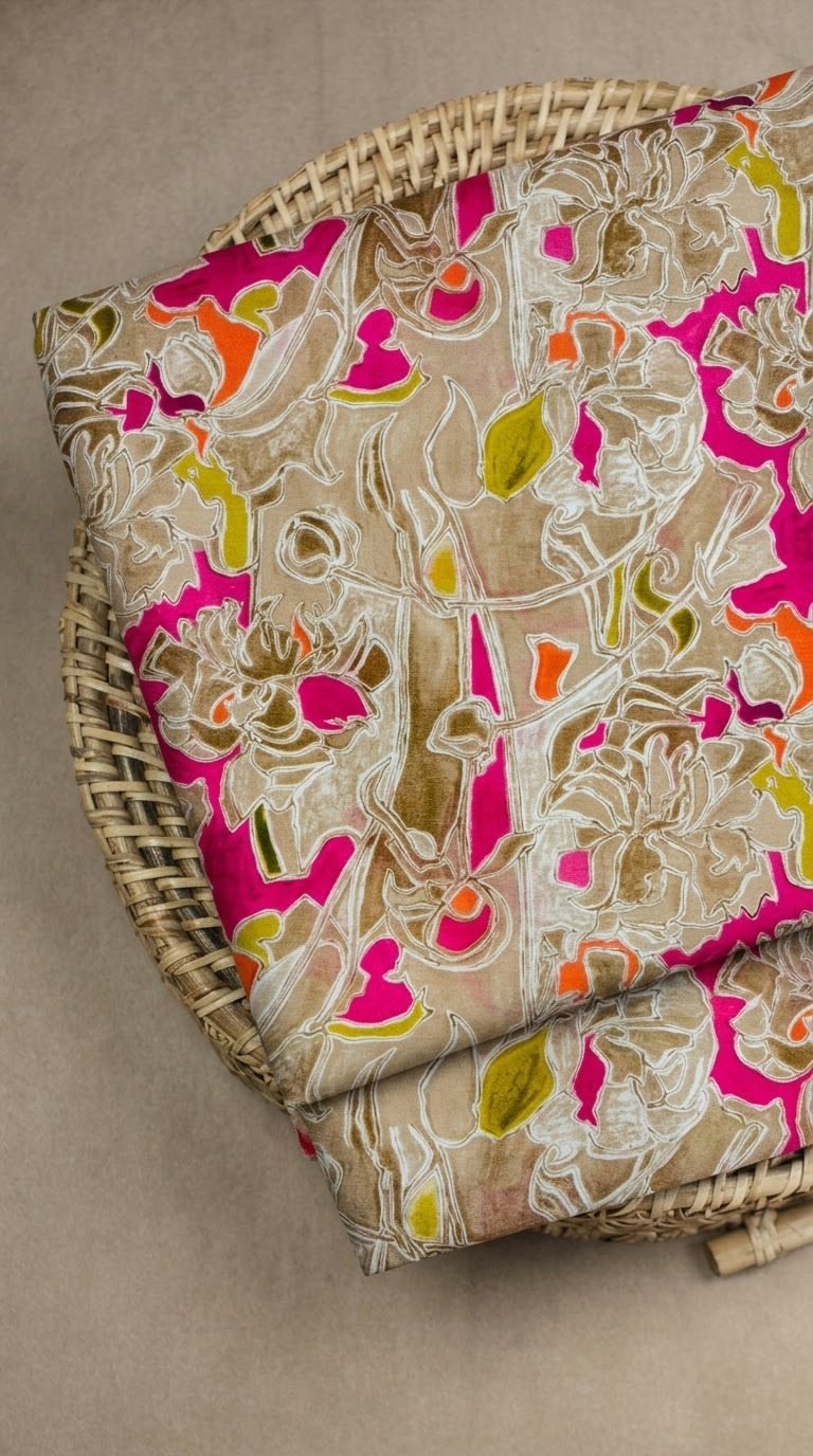 Linen Silk Printed Fabric