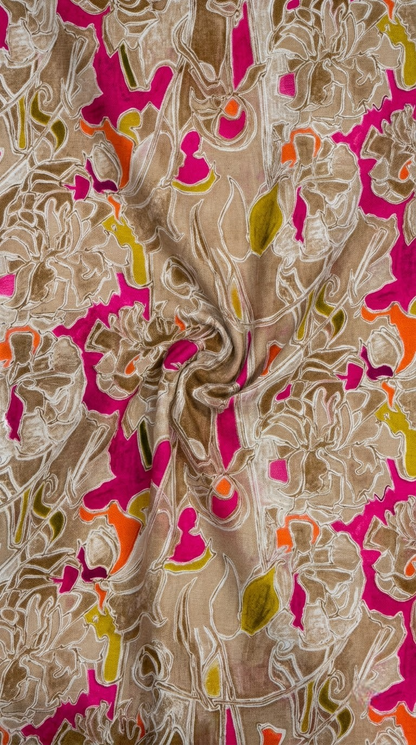 Linen Silk Printed Fabric