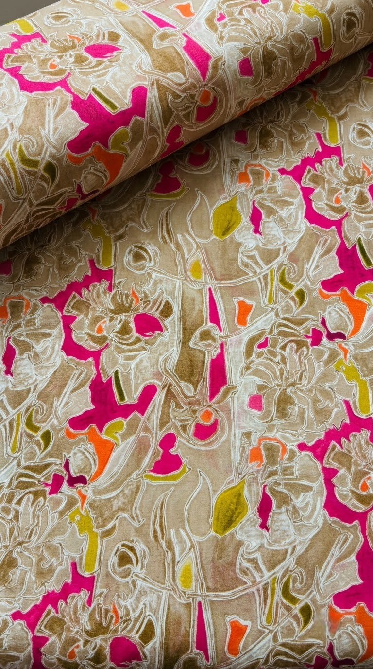 Linen Silk Printed Fabric