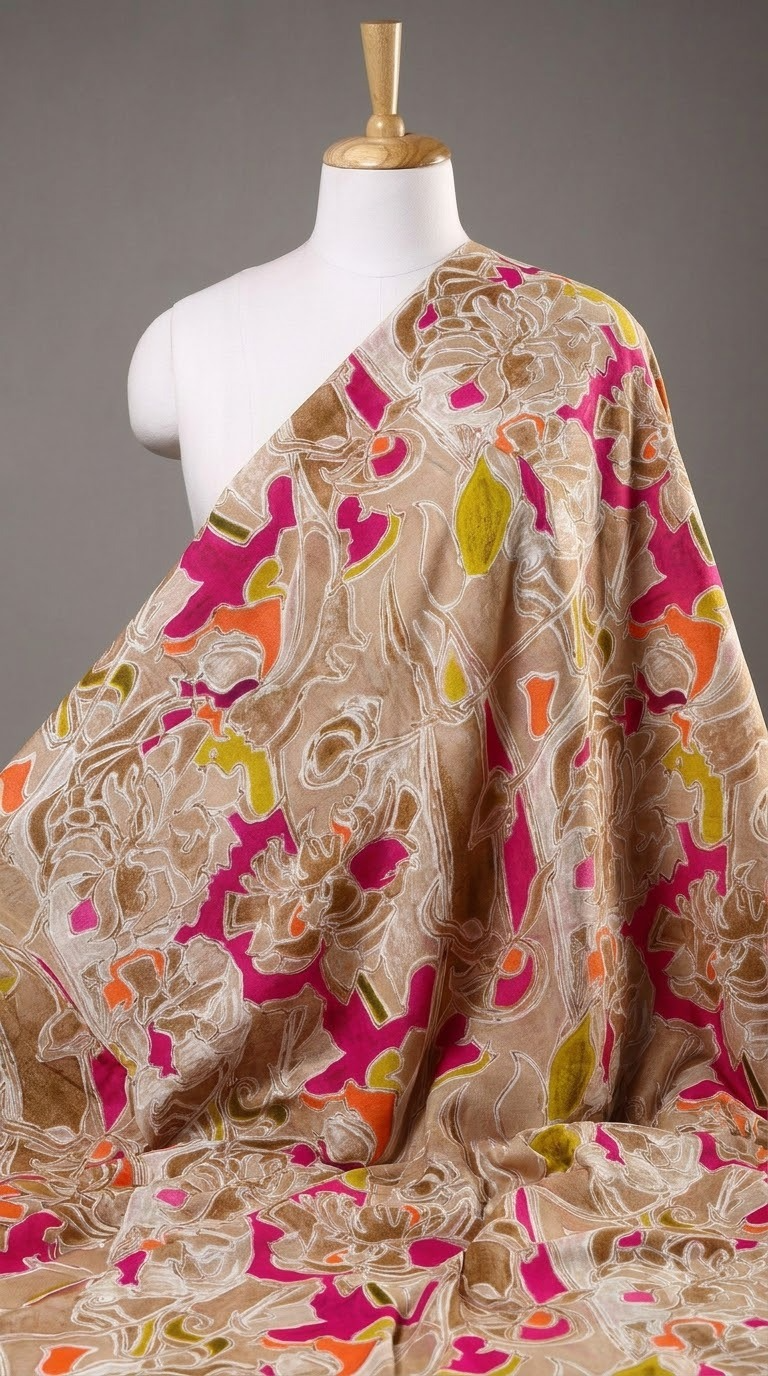 Linen Silk Printed Fabric