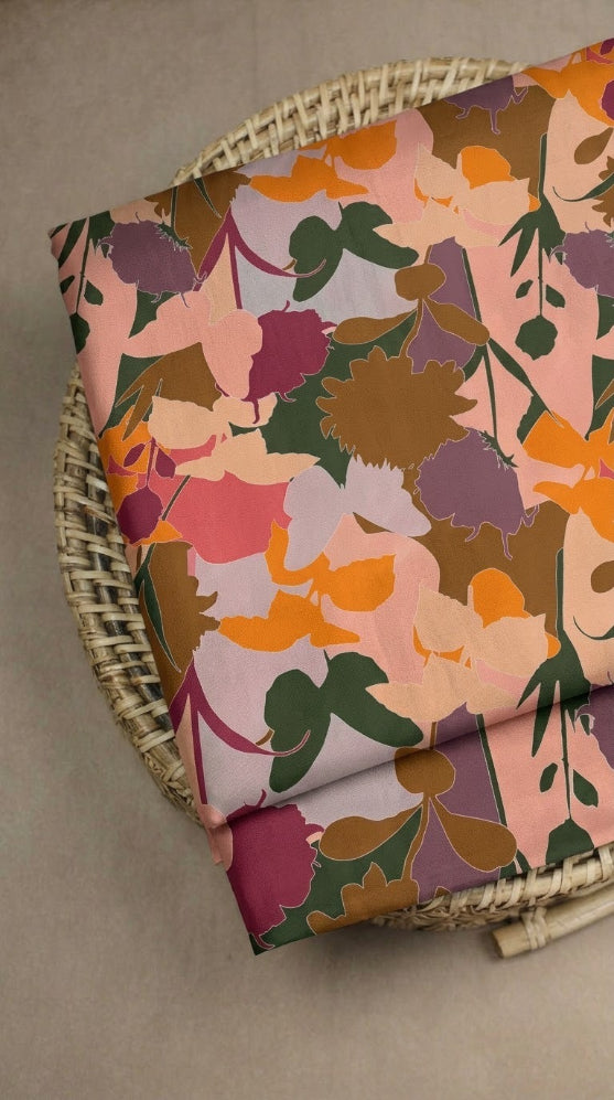 Linen Silk Printed Fabric