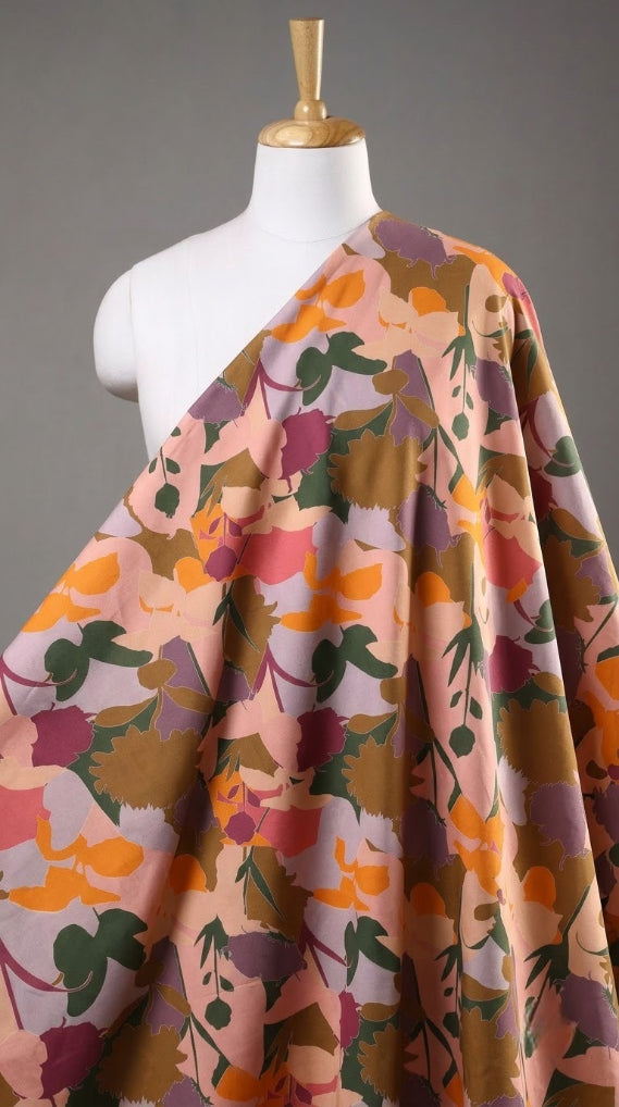 Linen Silk Printed Fabric