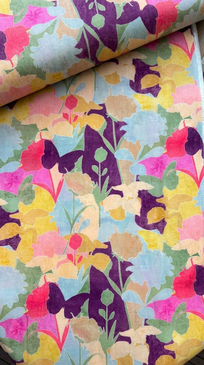 Linen Silk Printed Fabric