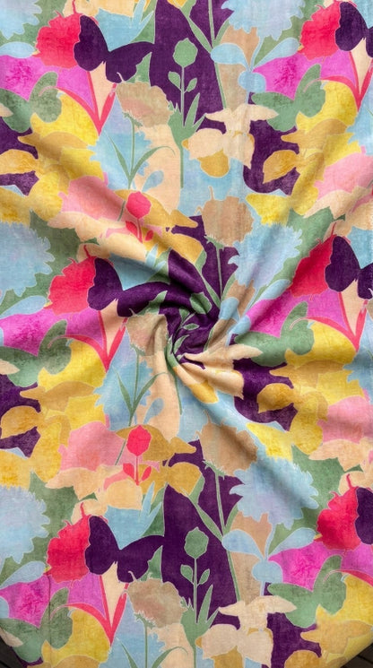 Linen Silk Printed Fabric