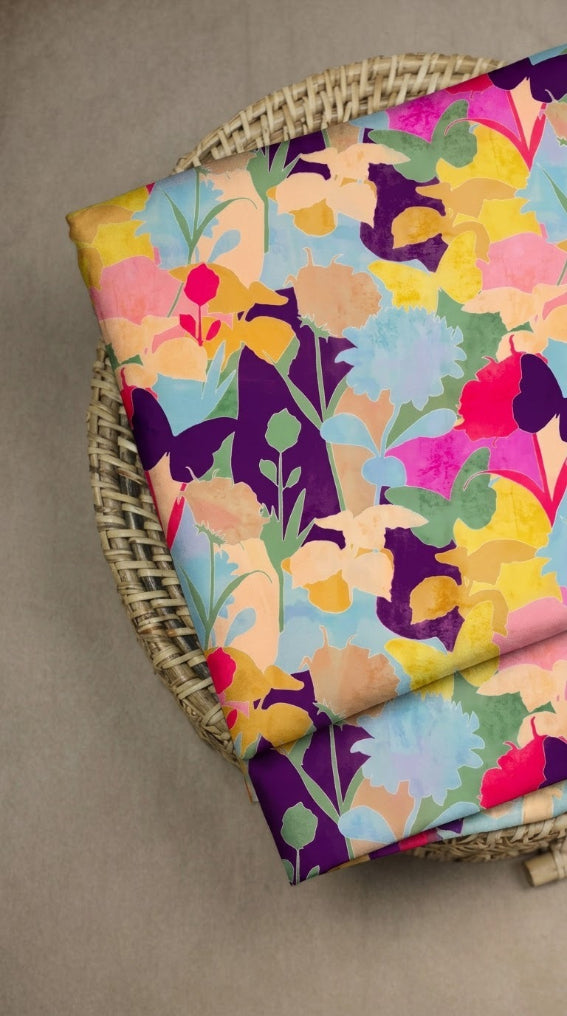 Linen Silk Printed Fabric
