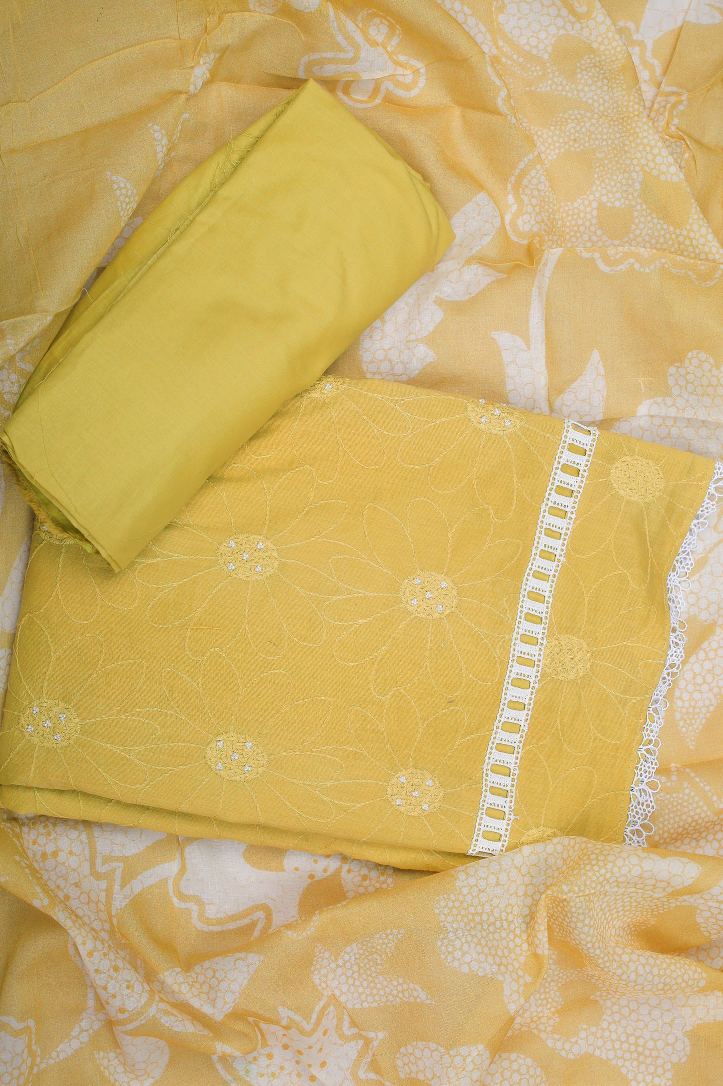 Blooming Yellow Elegant Emboidered Unstitched Suit Set