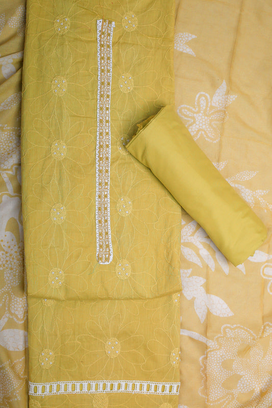 Blooming Yellow Elegant Emboidered Unstitched Suit Set