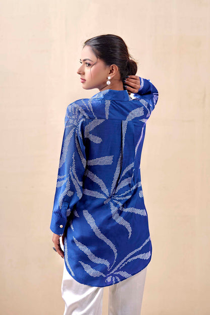 Indigo Bandhej Premium Cupro Muslin Shirt
