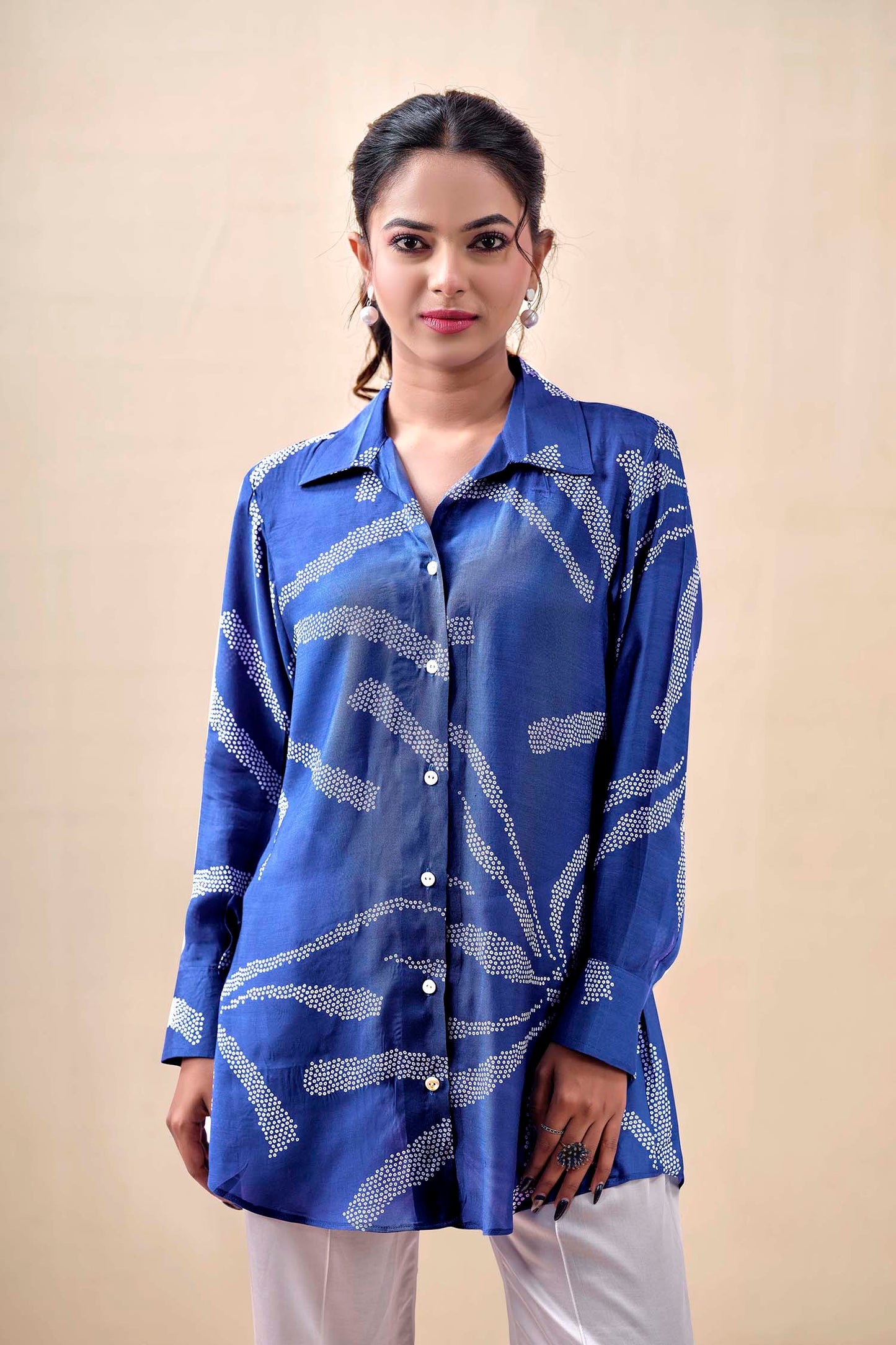 Indigo Bandhej Premium Cupro Muslin Shirt